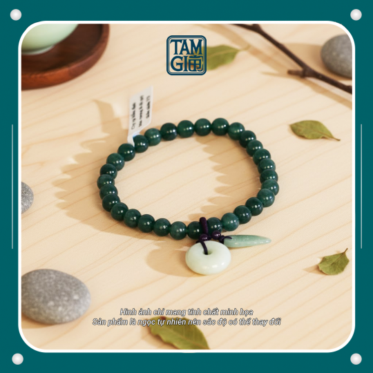 Vòng Tay Lam Ngọc Charm Đồng Điếu Lá Bồ Đề – Vật Phẩm Năng Lượng Cân Bằng, Hóa Giải & Bảo Hộ Toàn Diện