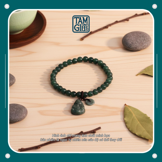 Vòng Lam Ngọc Charm Mẹ Quan Âm và Đồng Điếu – Vật Phẩm Từ Bi, Hỷ Lạc & Hộ Mệnh 