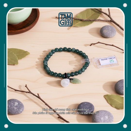 Vòng Lam Ngọc Charm Hồ Lô Lá Bồ Đề (Type A) – Vật Phẩm Cầu An & Trường Thọ