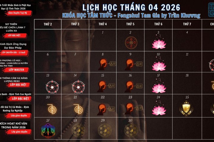 Lịch Học Tháng 04/2026 Khóa Học Tâm Thức – Fengshui Tam Gia By Trần Khương