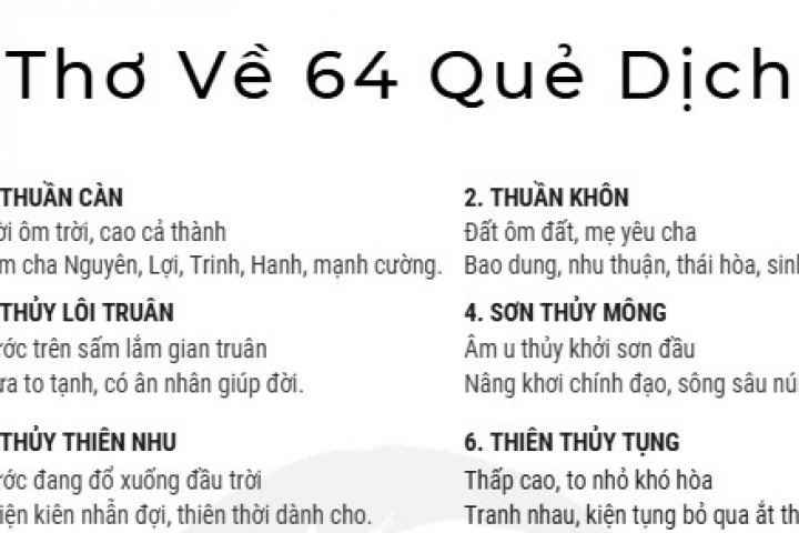 THƠ VỀ 64 QUẺ DỊCH - BIÊN SOẠN BỞI THẦY HUỲNH VŨ 